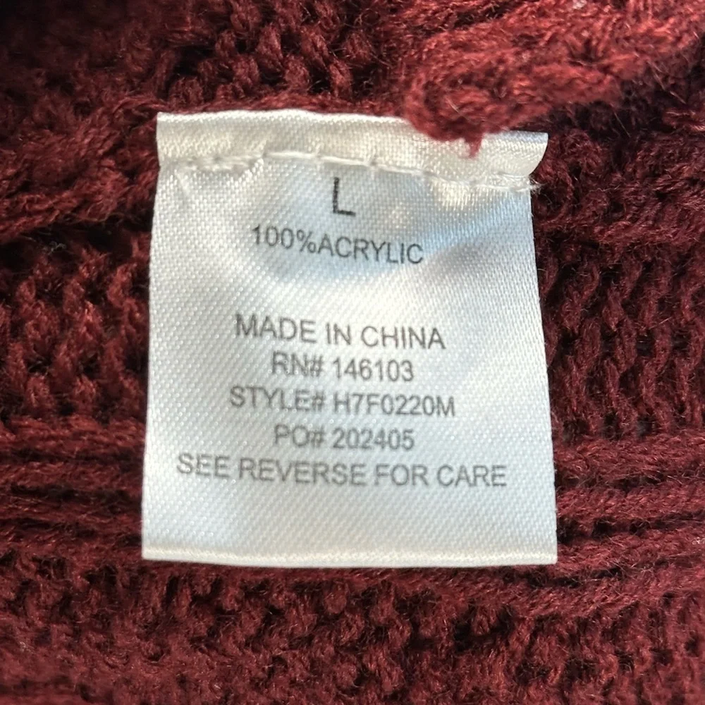 Hippie Rose Long Sleeve Cold Shoulder Crew Neck Cable Knit Sweater - Maroon Red